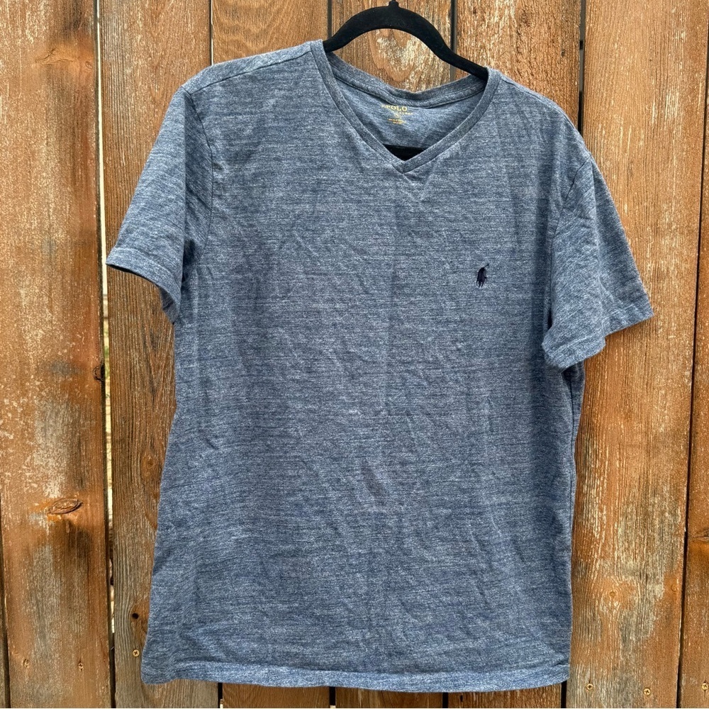 POLO Ralph Lauren Blue Heather V Neck T Shirt Short Sleeve Size Large